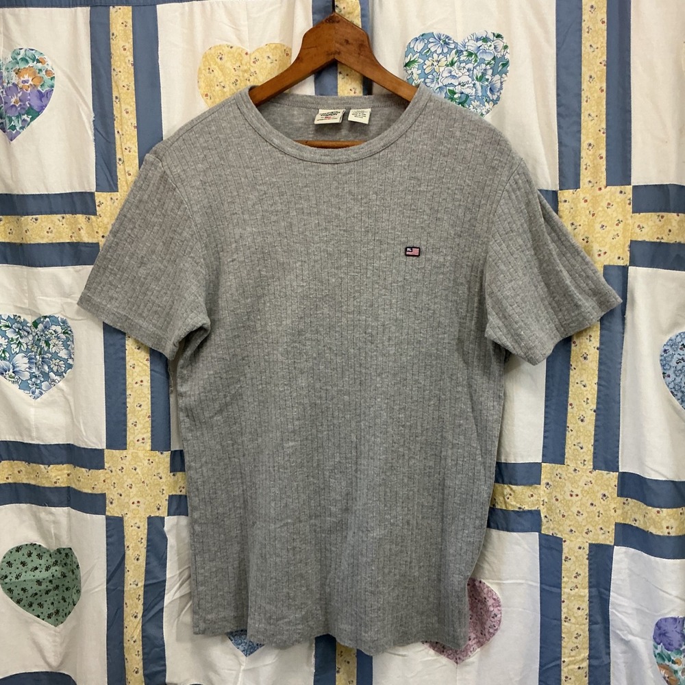 Y2K Polo Jeans Co Ralph Lauren Ribbed Gray T‎ Shirt Mens Medium 90s